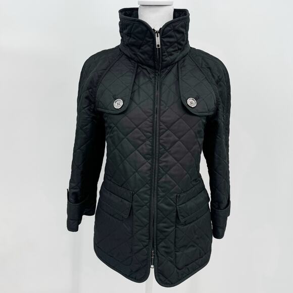 Burberry Coat Black Sz M Quilted Puffer Winter Plaid Jacket Check Brit Light - Picture 1 of 16
